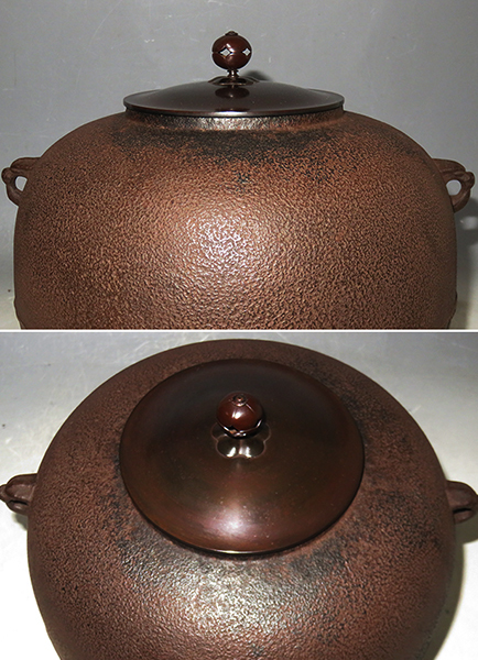 ◆ 茶道具 炉用 炉釜 【利休好 丸釜 】釜師 角谷莎村 作 共箱 【真作】 人間国宝・角谷一圭の弟... ★消費税は掛かりません。