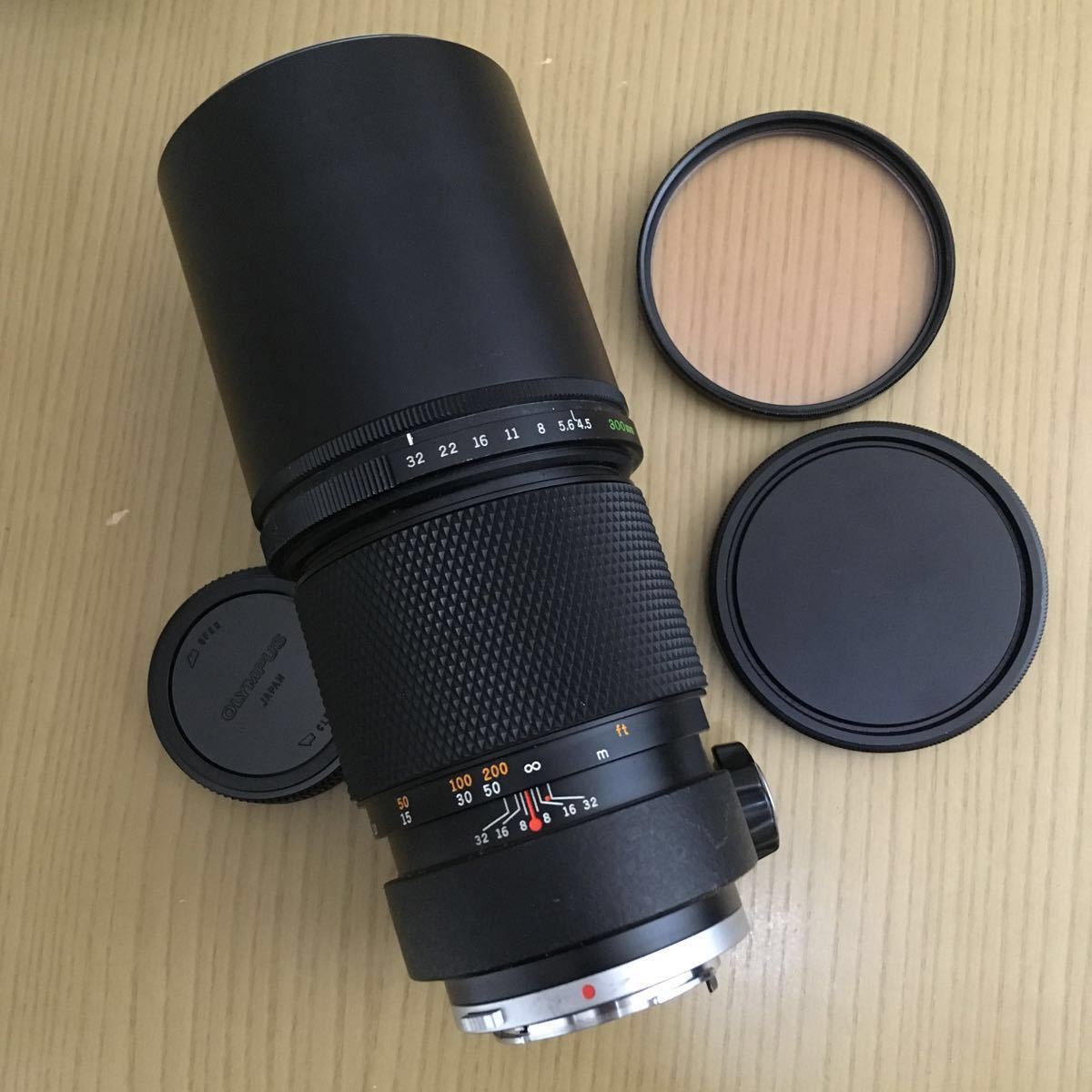 OLYMPUS OM SYSTEM F.Zuiko Auto-T 300mm f4.5 動作も写りもOK 前後キャップ、フィルター(72mm SKYLIGHT (1A))、三脚座付き OM-SYSTEM