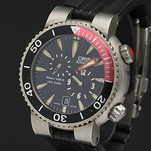 1円★稼働品【オリス/ORIS】ISO2281 デイト 1000M/3330FT ブラック文字盤 ラウンド ラバー AT メンズ腕時計 075A0010777