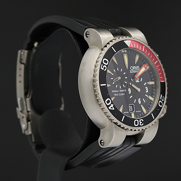 1円★稼働品【オリス/ORIS】ISO2281 デイト 1000M/3330FT ブラック文字盤 ラウンド ラバー AT メンズ腕時計 075A0010777