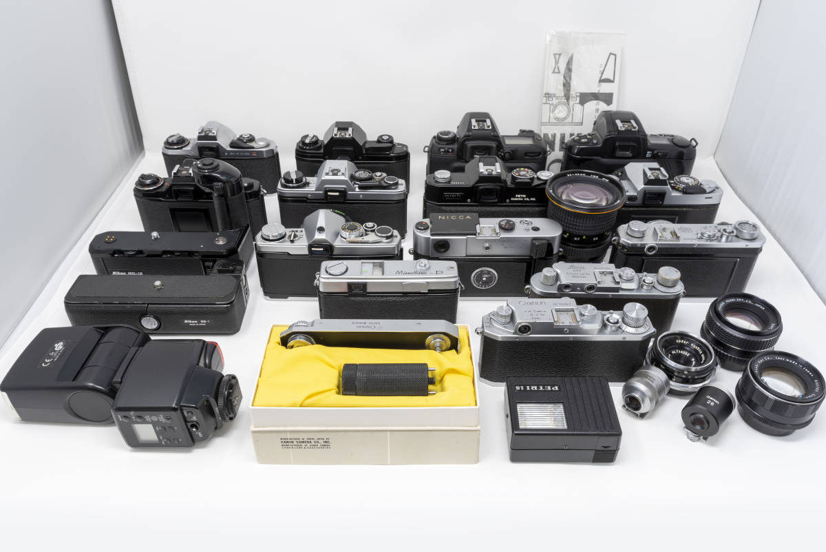 各種 フィルムカメラ レンズ等 ジャンクセット(Nikon, Canon, PENTAX, OLYMPUS, MINOLTA, NICCA, PETRI, Tokina, Leica)