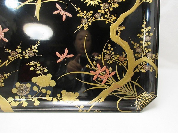 美品 茶道具 高級 木製黒塗 金彩花蒔絵 四足花台 卓 香炉台 置台 盆景 等 美品 茶道具 高級 木製黒塗 金彩花蒔絵 四足花台 卓 香炉台 置台