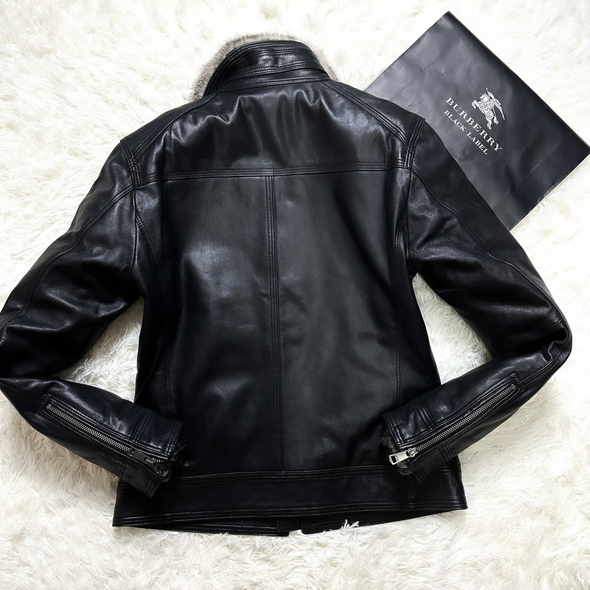 バーバリーブラックレーベル ファー付き ラムレザー ジャケット ブラウン
