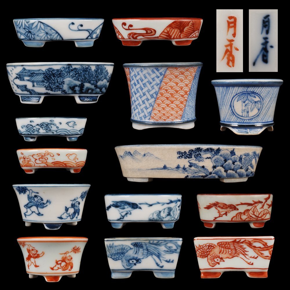 盆栽鉢 月香 楽天市場】盆栽鉢 月香 (共布・共箱) 五彩 龍絵 撫角 長方鉢