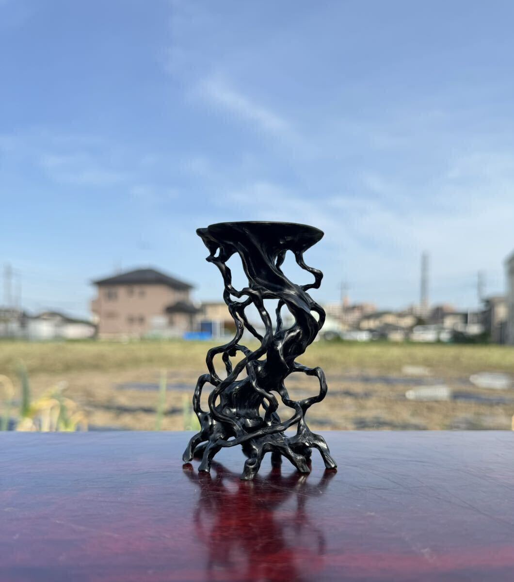 根卓・天然木・繊細彫・黒檀・縞黒檀・雑木・ 盆栽卓・無垢材・花台 