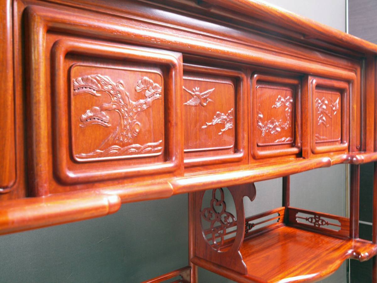 Bibian 比比昂- 美品唐木家具◇ 本花梨総無垢茶棚高級茶道具飾り棚彫刻