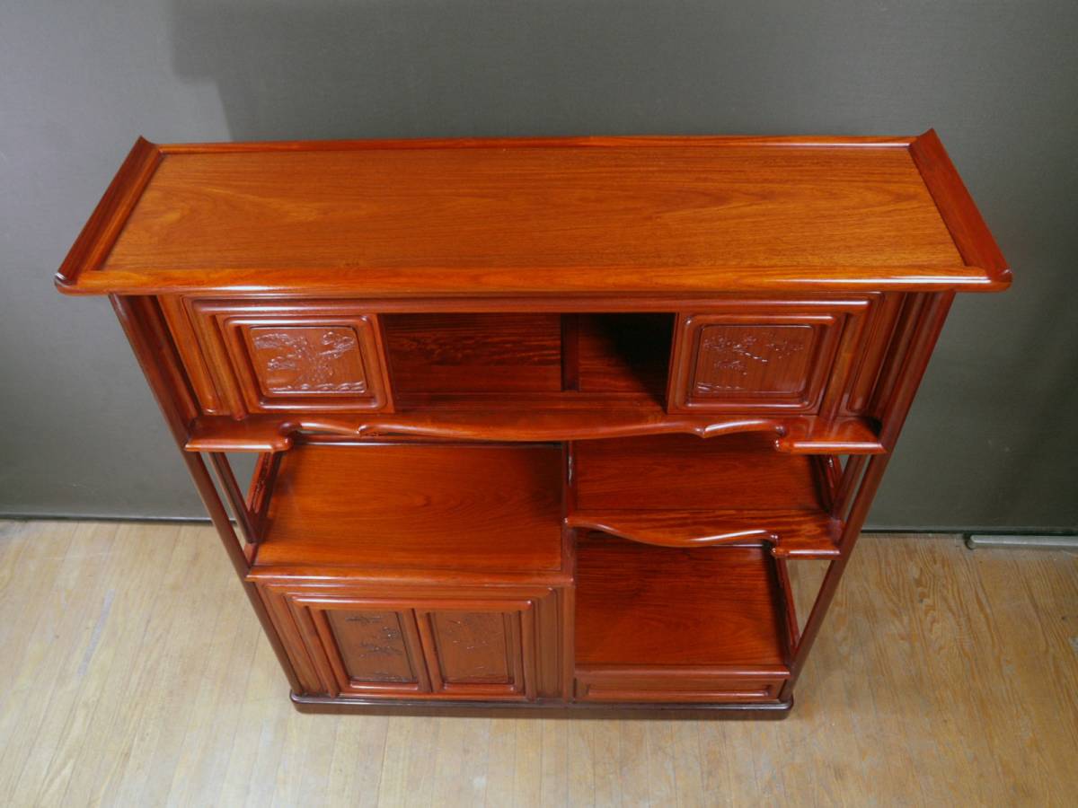 Bibian 比比昂- 美品唐木家具◇ 本花梨総無垢茶棚高級茶道具飾り棚彫刻