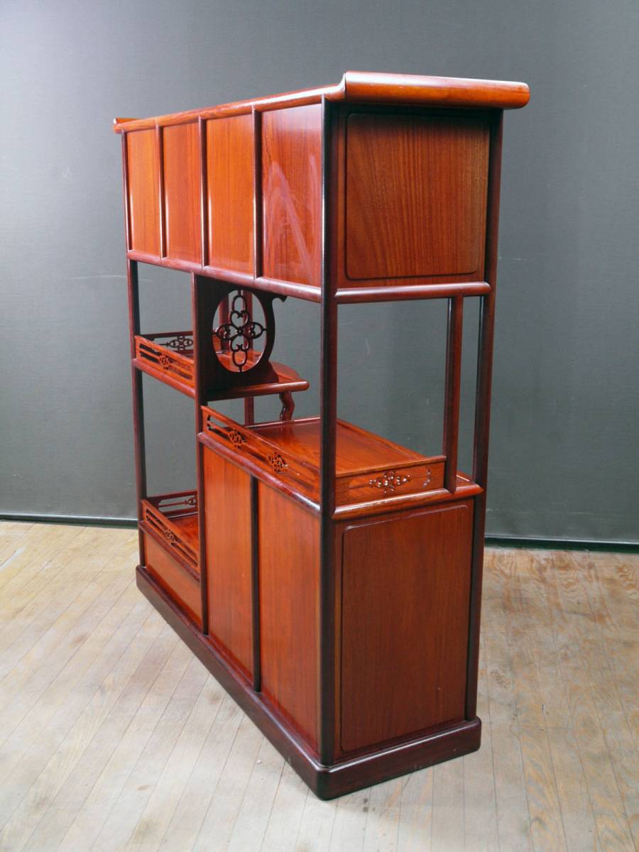 Bibian 比比昂- 美品唐木家具◇ 本花梨総無垢茶棚高級茶道具飾り棚彫刻