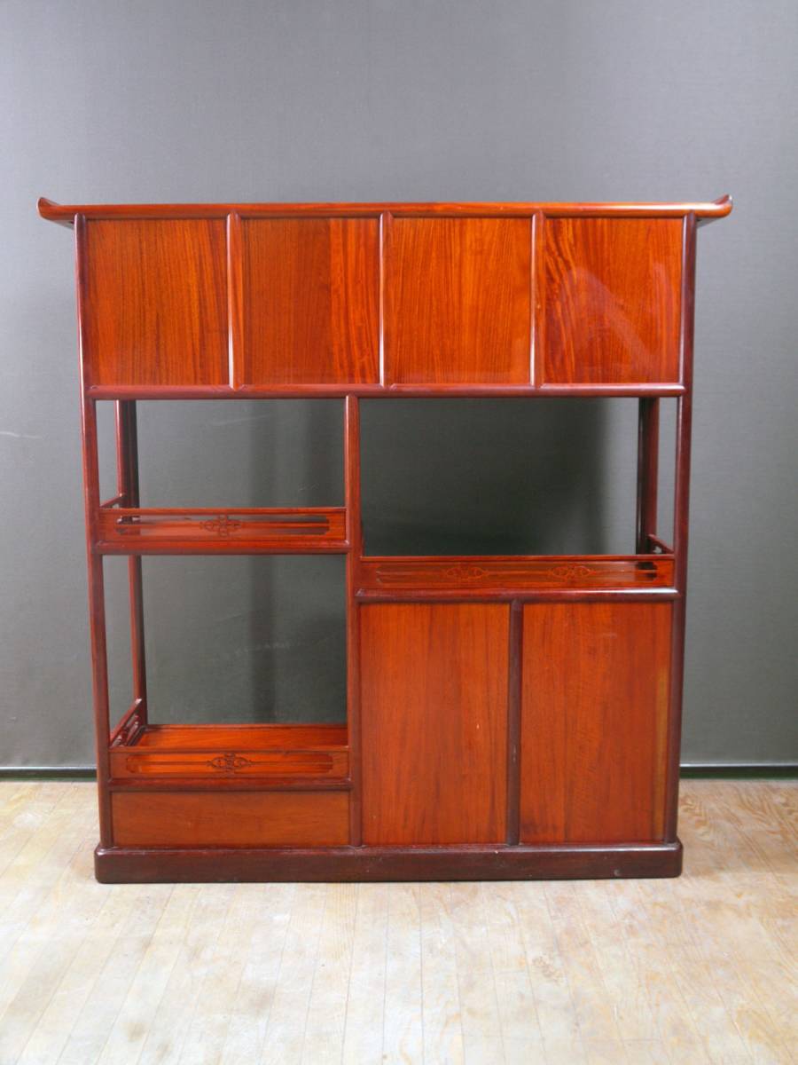 Bibian 比比昂- 美品唐木家具◇ 本花梨総無垢茶棚高級茶道具飾り棚彫刻