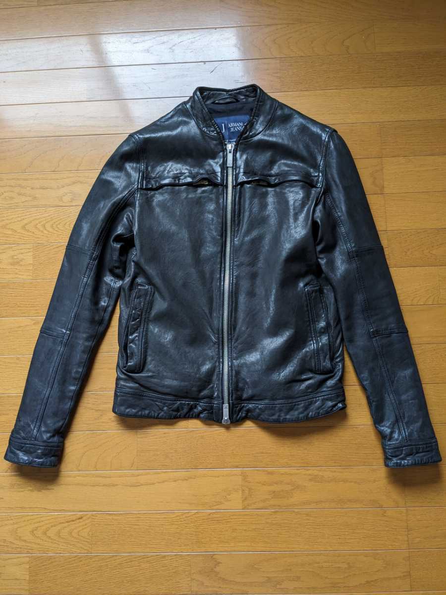 美品！ ARMANI JEANS 羊革 ライダースジャケット アルマーニ Bibian 比比昂 - ARMANI JEANS アルマーニジーンズ 羊革 レザー