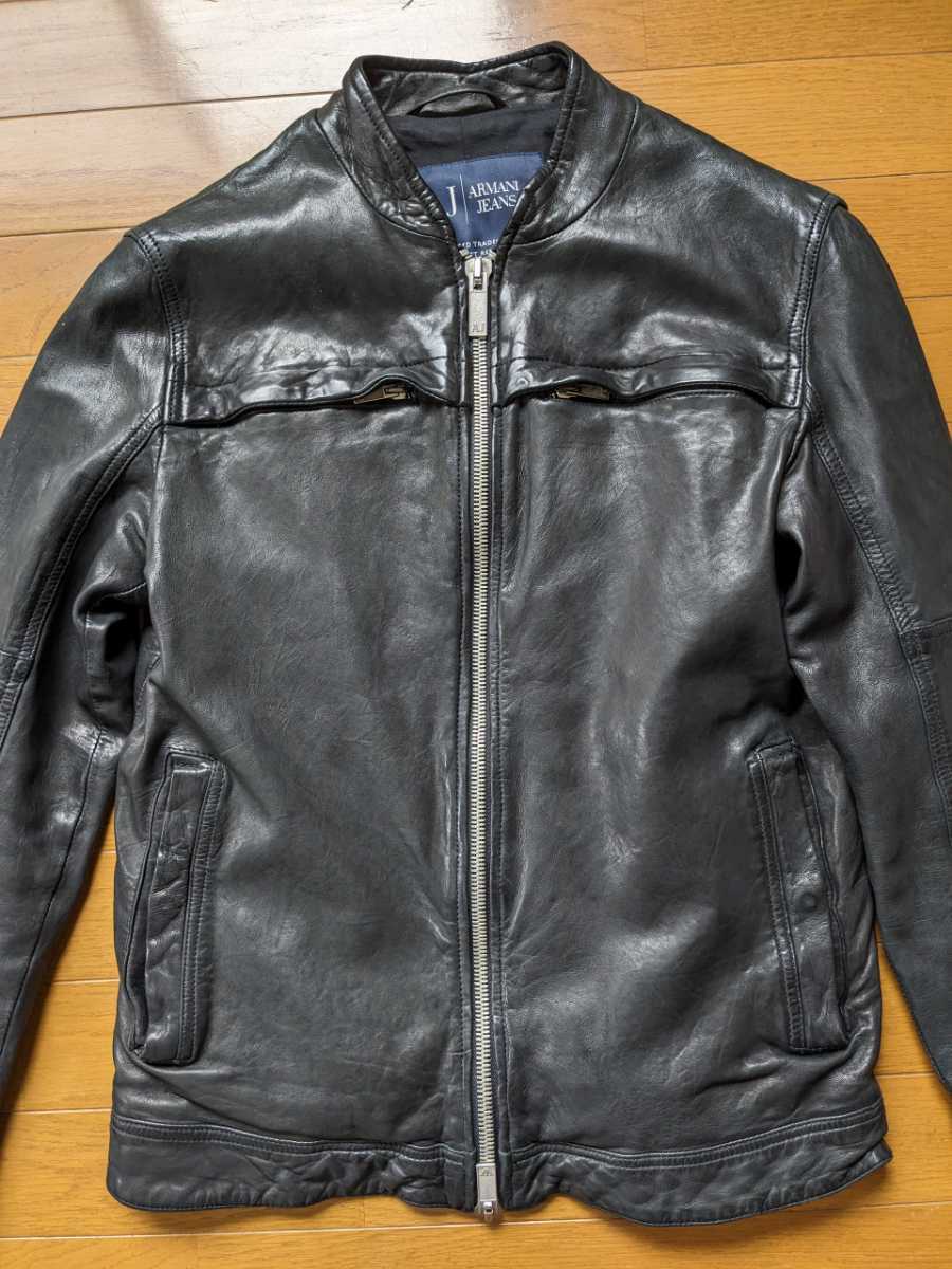 美品！ ARMANI JEANS 羊革 ライダースジャケット アルマーニ Bibian 比比昂 - ARMANI JEANS アルマーニジーンズ 羊革 レザー
