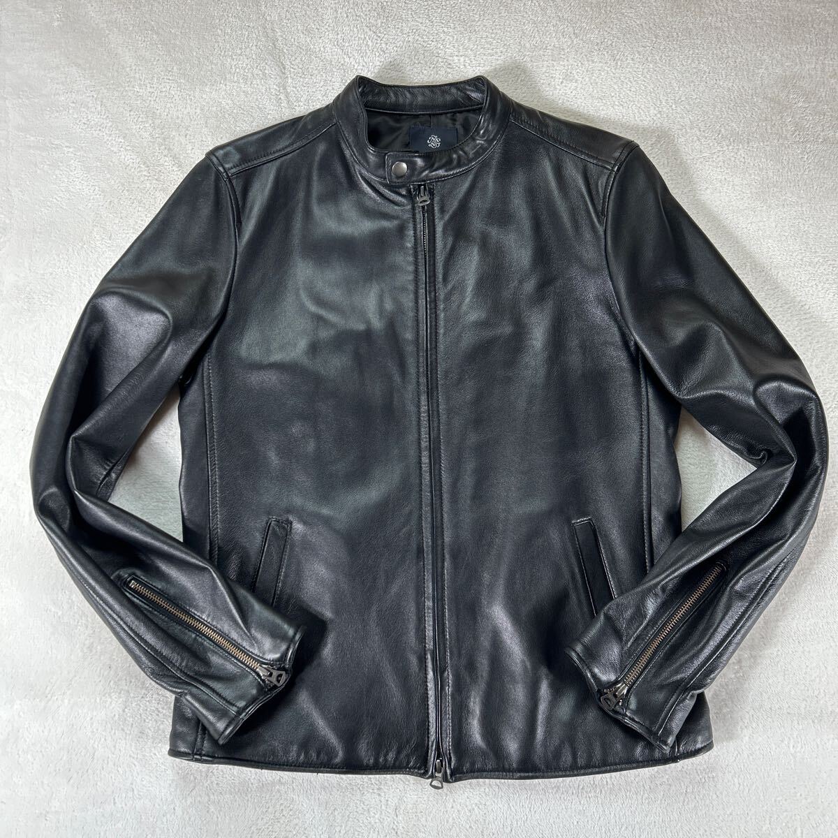 美品　ナノユニバース ラムレザージャケット ライダース 羊革 ブラック Lサイズ 美品】ナノユニバース ラムレザー 羊革 シングル ライダース