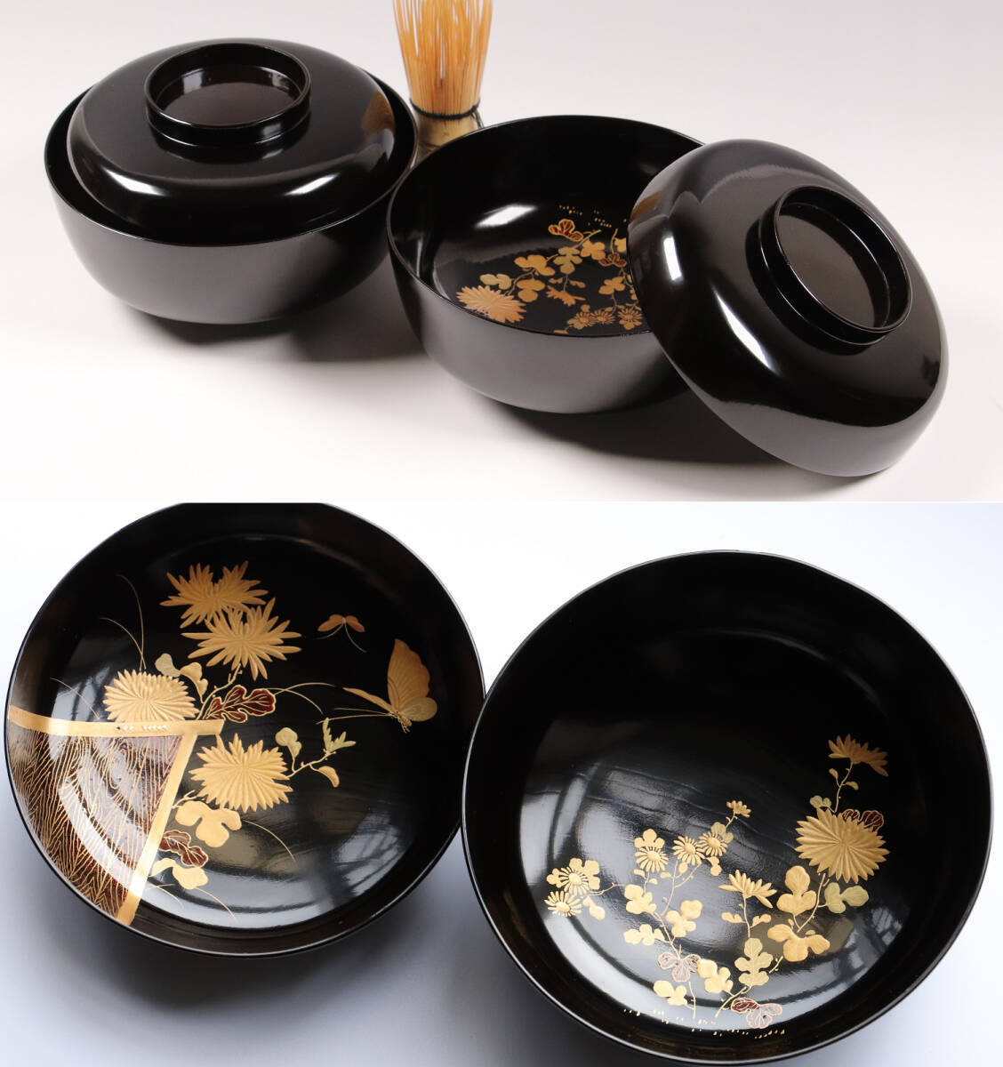 輪島塗　うるし工芸なかたに　椀2個セット 金色葉模様 輪島塗うるし工芸なかたに椀2個セット 金色葉模様