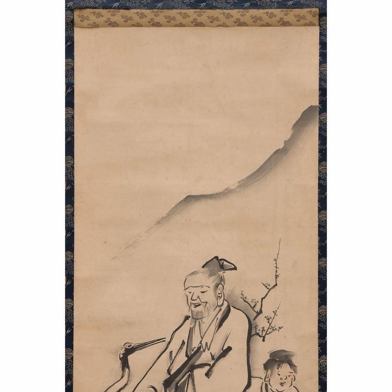 掛軸 紙本肉筆 曾我蕭白 曽我蕭白 蛇足軒 仙人図 識書付き 模写