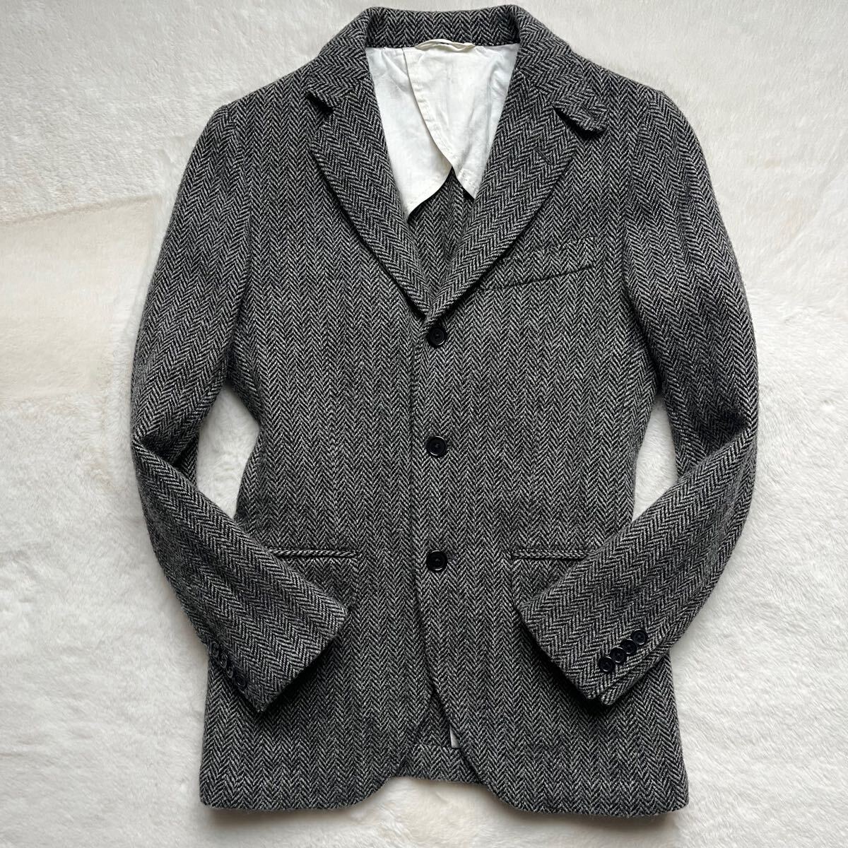 【美品】HarrisTweed 大きいサイズ テーラードジャケット ヘリンボーン 美品 クリフォード ハリスツイード ヘリンボーン生地 テーラード
