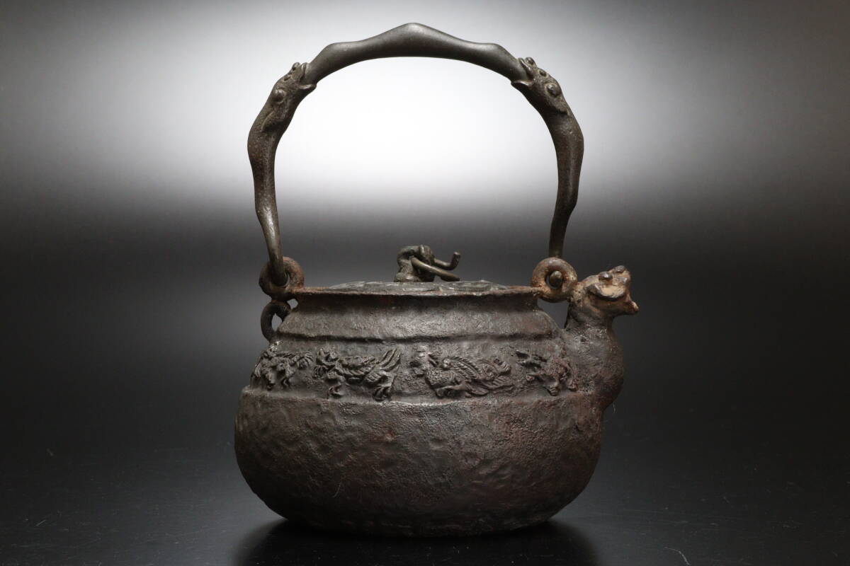 K127☆時代煎茶道具 祥雲堂製 輪線文平丸形鉄瓶/急須鐡